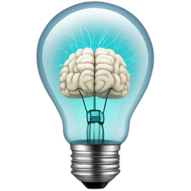 Light bulb with the filament in the shape of a brain emoji