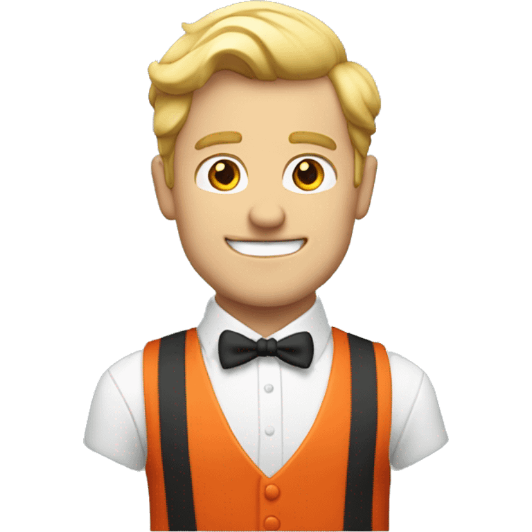 british white guy with orange side part, buck teeth, bowtie, and red vest emoji