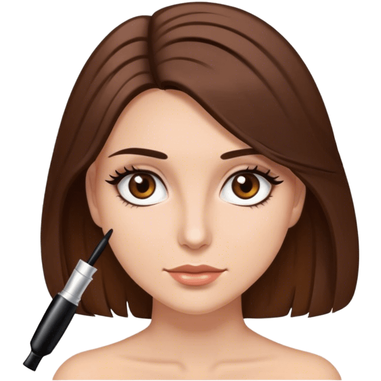 Brown hair that is shoulder length, brown eyes, long eyelashes with mascara, female  emoji