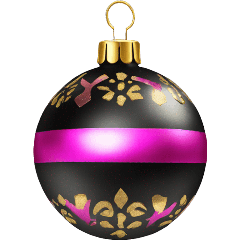 Realistic black and pink metallic christmas bauble with gold accents.  emoji