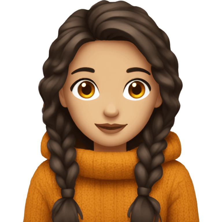 Brunette girl cozy autumn vibe emoji