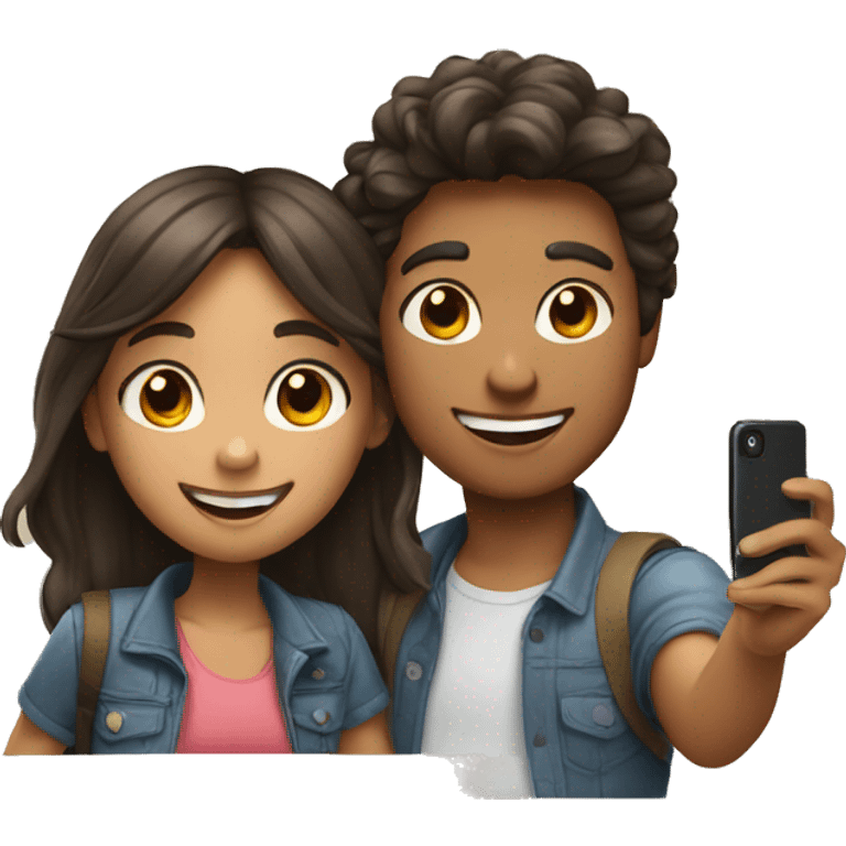 A girl and a boy taking selfie emoji