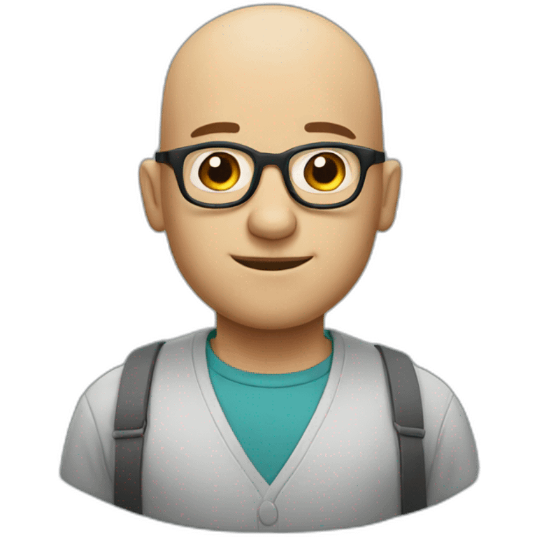 bald guy with glasses and not smiling emoji