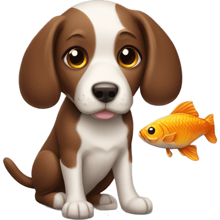 dog with a fish and chocolate emoji