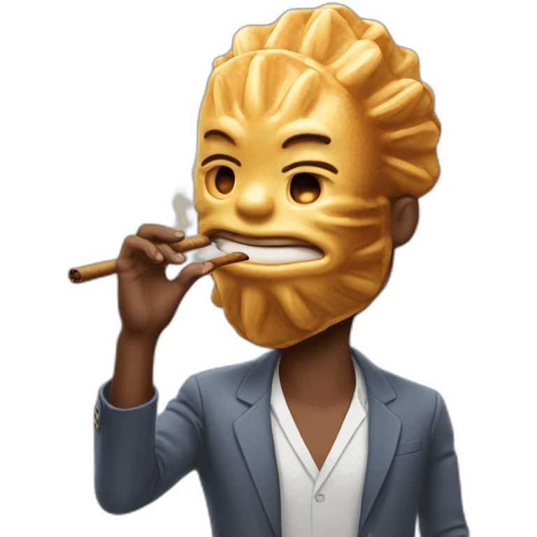 man with a taiyaki head smoking a cigar emoji