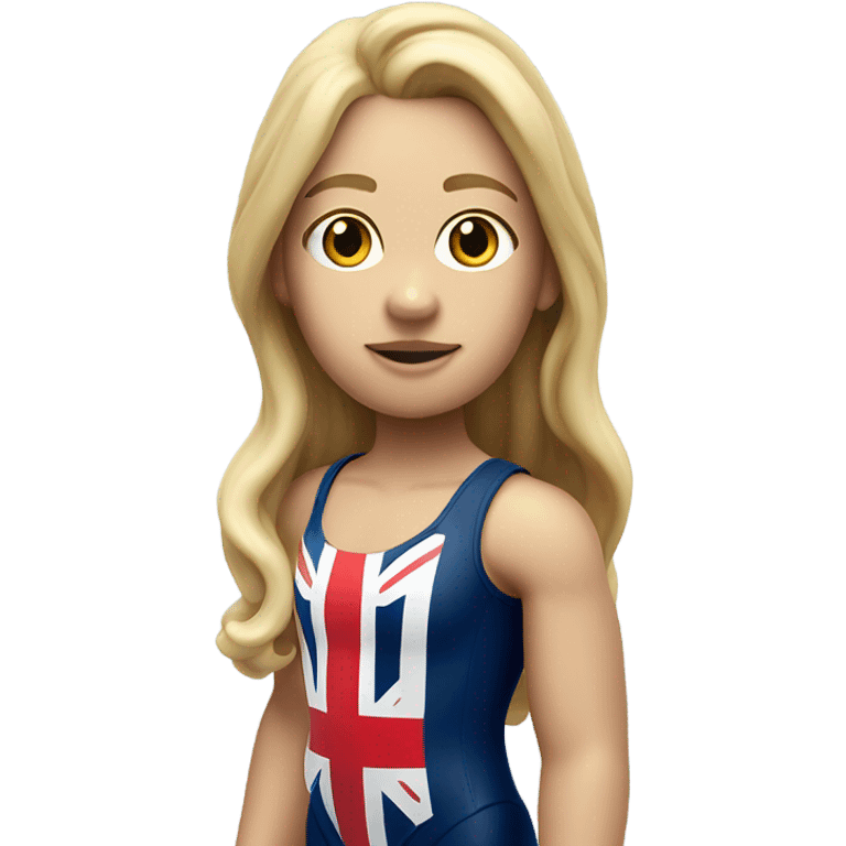 A girl with long blonde hair with wide shoulders wearing a Great Britain rowing swimming suit and has small muscles and add a necklace that has a sea shell pendant on it. The necklace is around the neck and the pendant is on her chest emoji