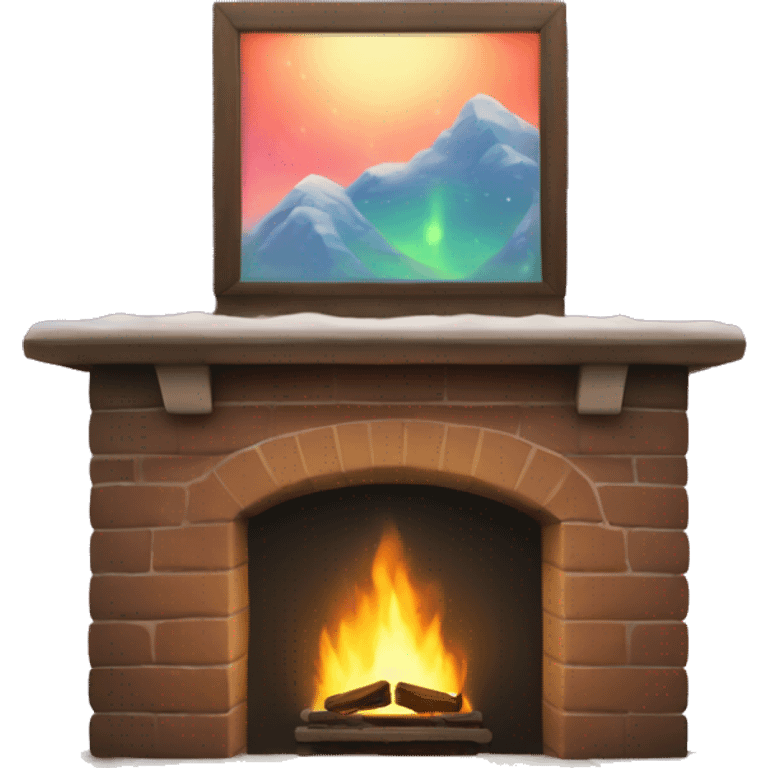 Fireplace under northern lights emoji