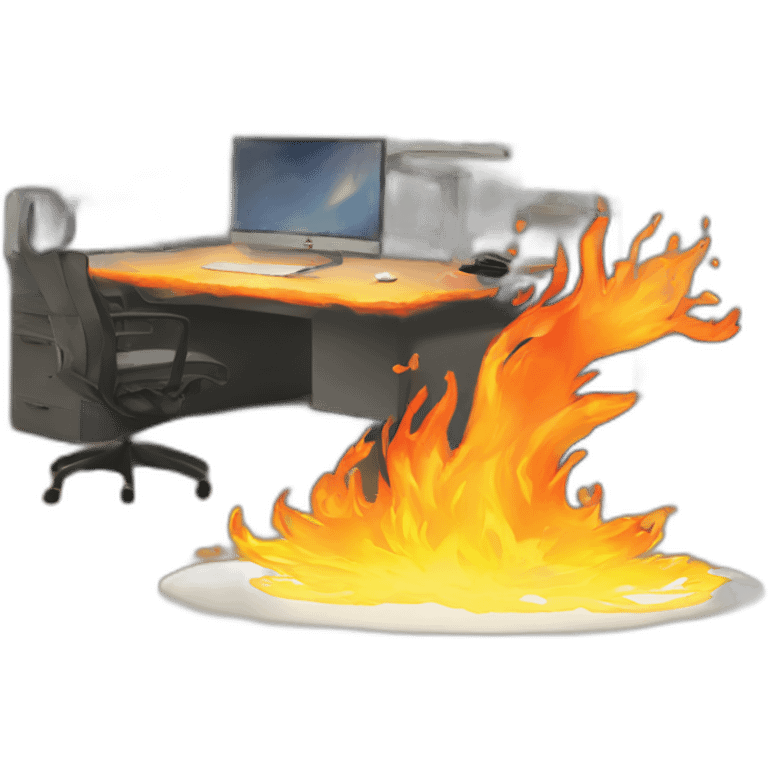 flaming workstation in a big room emoji