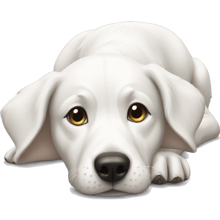 white dog lies and licks its paw emoji