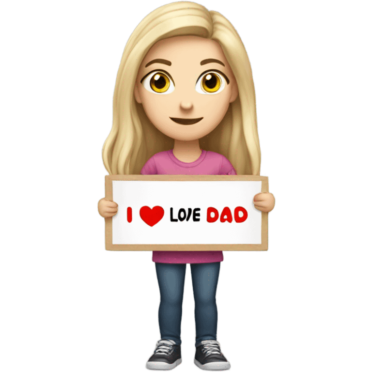  A white girl holding a sign saying I love my dad emoji