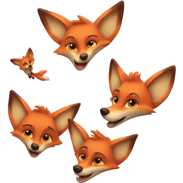 Family of foxes with wings flying in the sky emoji