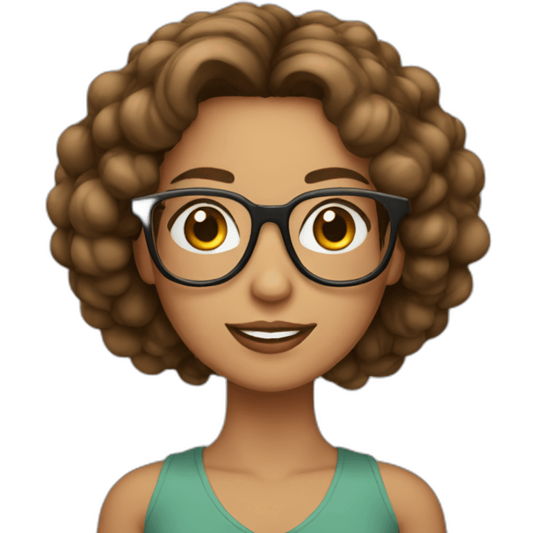 mujer pelo largo color café con lentes emoji