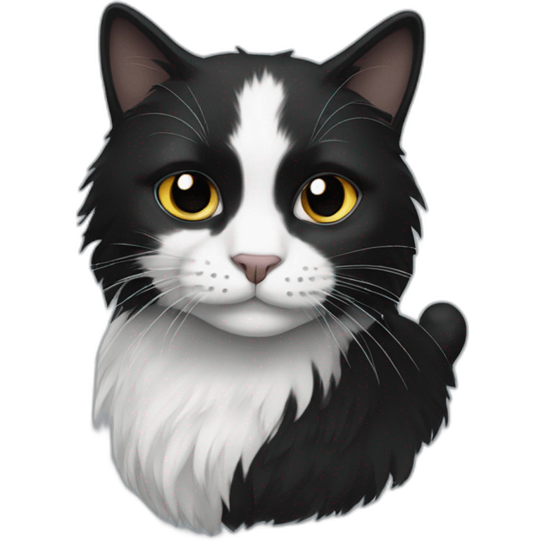 black and white cat with long hair emoji