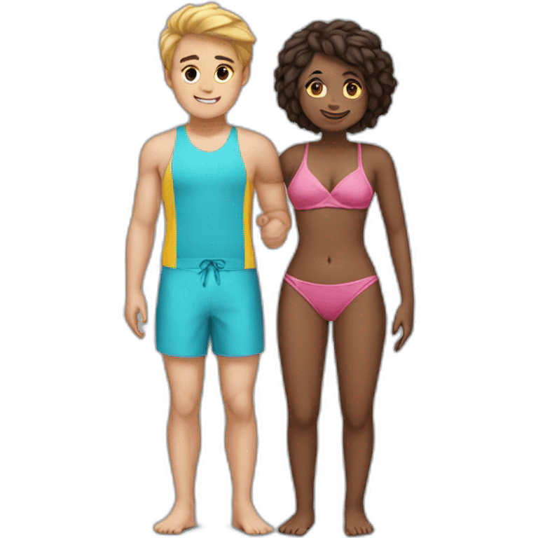 Girl in swimsuit and boy in speedis in love emoji