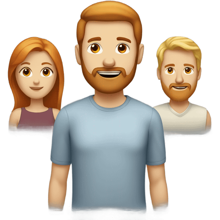 One Blonde woman, a redhead woman and one man with brown and a short beard emoji