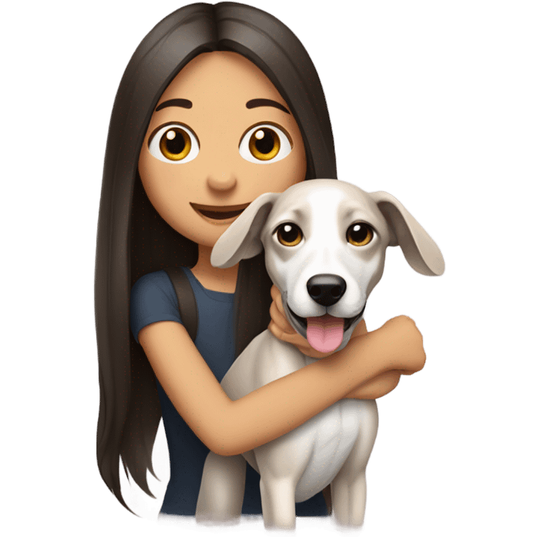 Girl long dark straight hair smiling with a whippet puppy around her shoulders  emoji