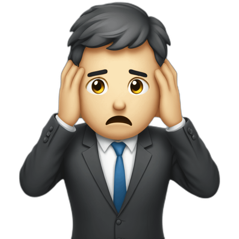 a businessman holding his head in his hands who is very upset and disappointed because of his bad results in his business emoji