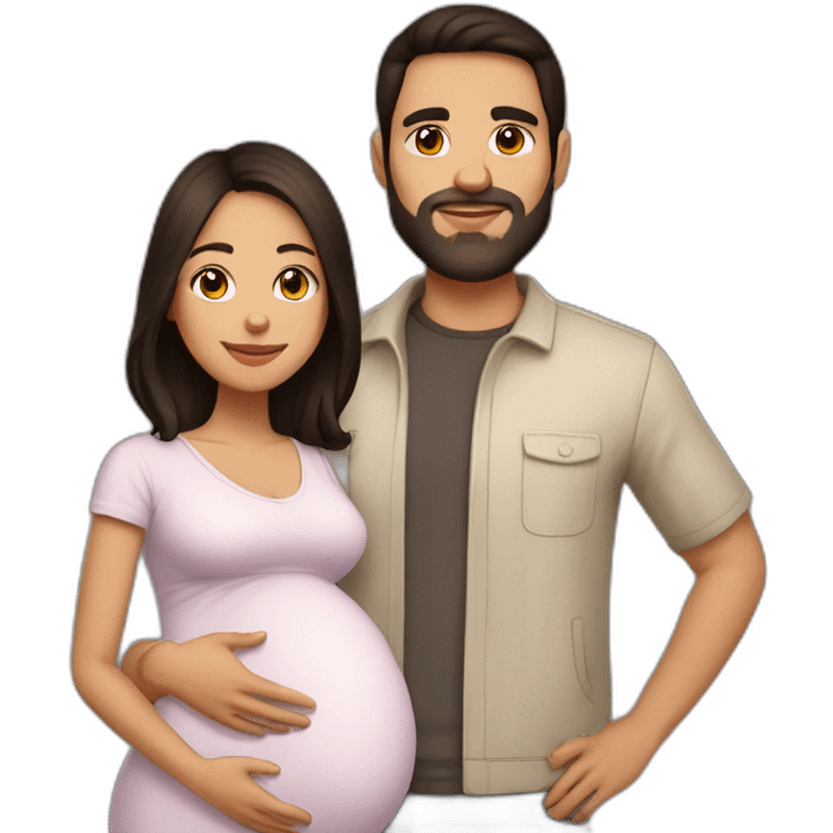 Latin Pregnant woman dark brown medium long hair and  husband with short dark brown haircut no mustache not beard emoji