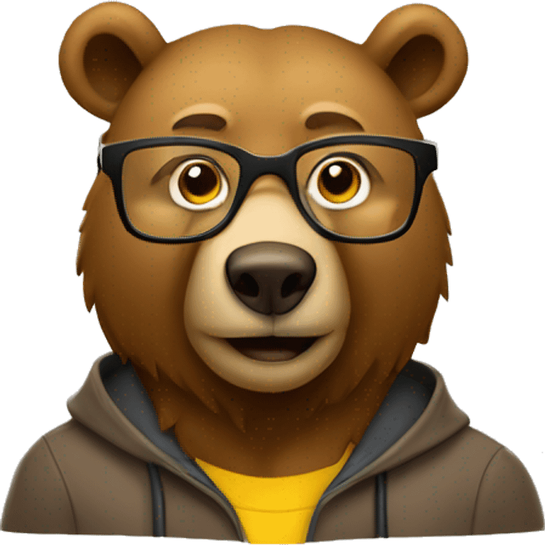 Brown bear as a university professor wearing clear yellow plastic thick-rimmed glasses emoji