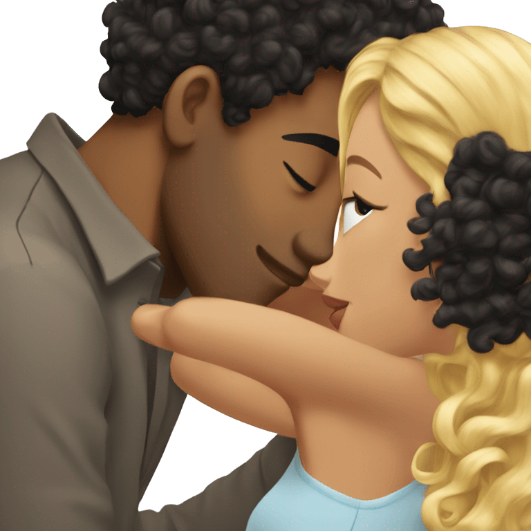 curly black hair man kisses a blonde girl with straight hair  emoji