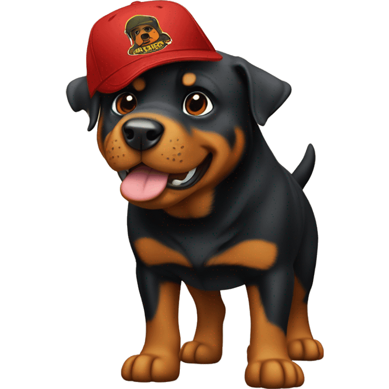 Rottweiler having a pint with a bass pro shop hat on emoji