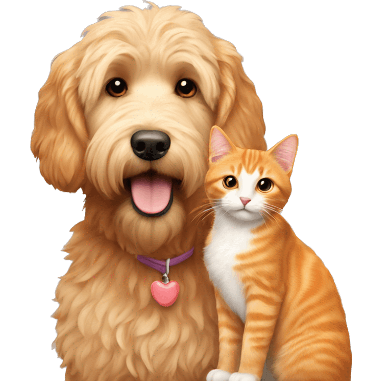 Golden doodle and an orange cat emoji