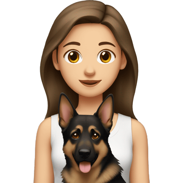 Girl with brown hair with German shepherd  emoji