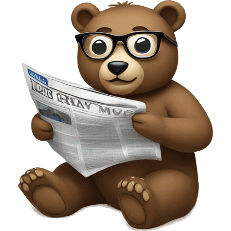 bear sitting on the beach wearing glasses reading newspaper emoji