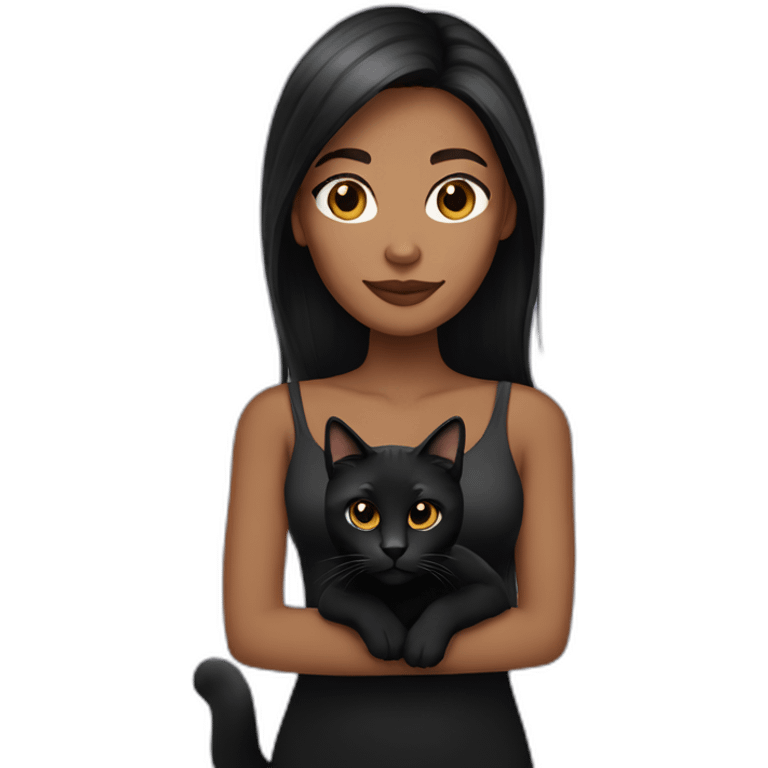 woman brown skin long dark hair with black cat emoji