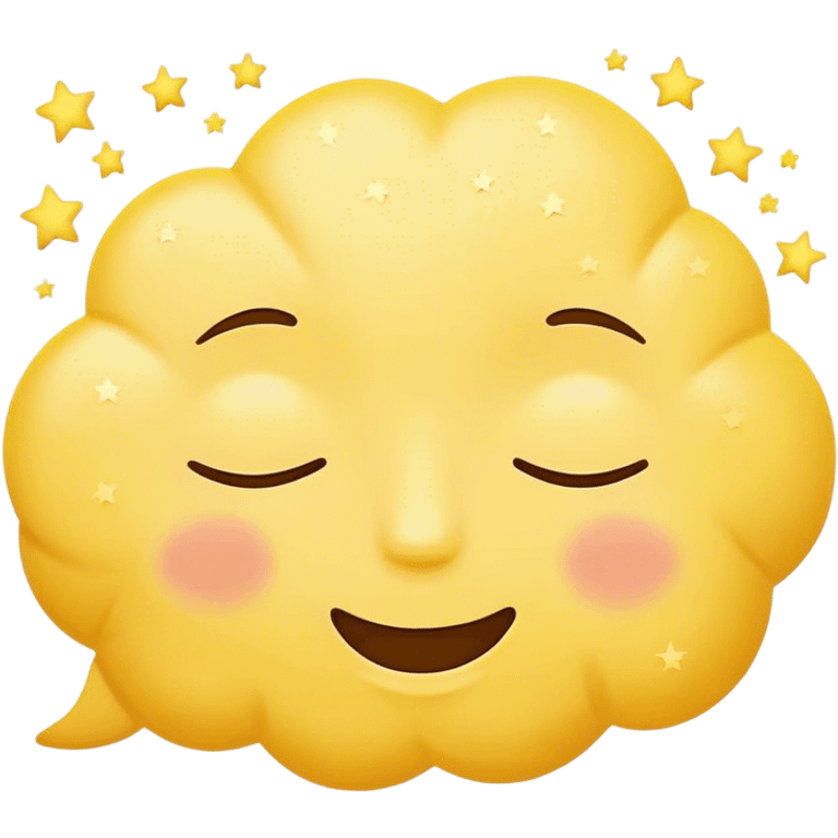 happy sleepy yellow face with thought bubble stars inside emoji