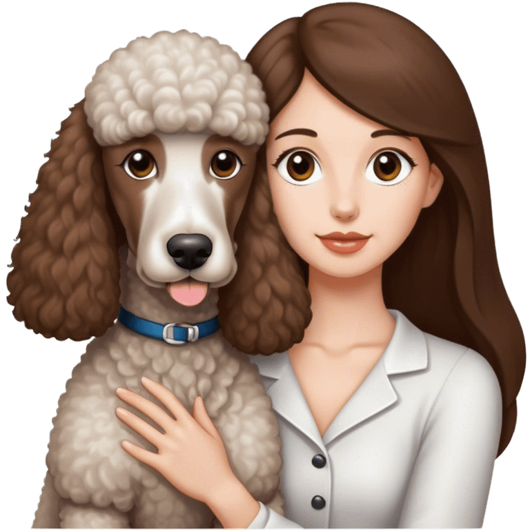 Long straight brown hair brown eyes beautiful women The white standard poodle you're holding emoji