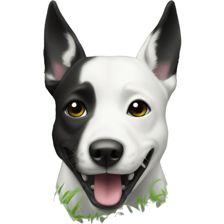 dog Black white in grass with open mouth emoji