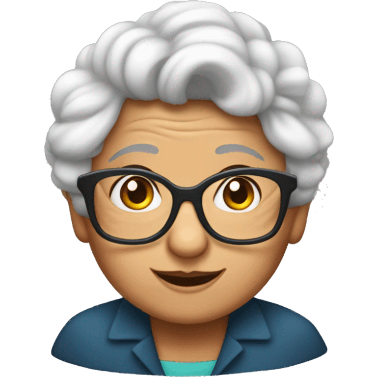 Abuela joven con ondas en el pelo y lentes emoji