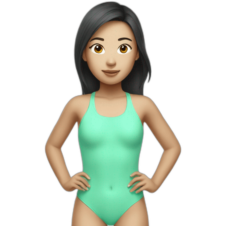 swimming asian girl in mint swimsuit emoji