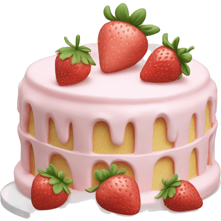 Light Pink strawberries and cream birthday cake  emoji