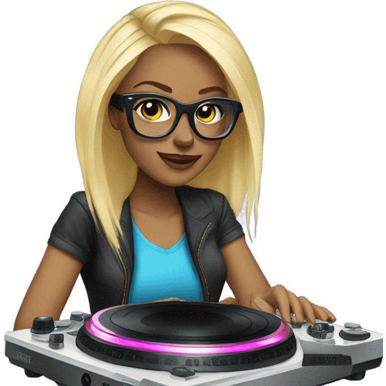 Female dj blue eyes blonde hair with turntables and glasses  emoji