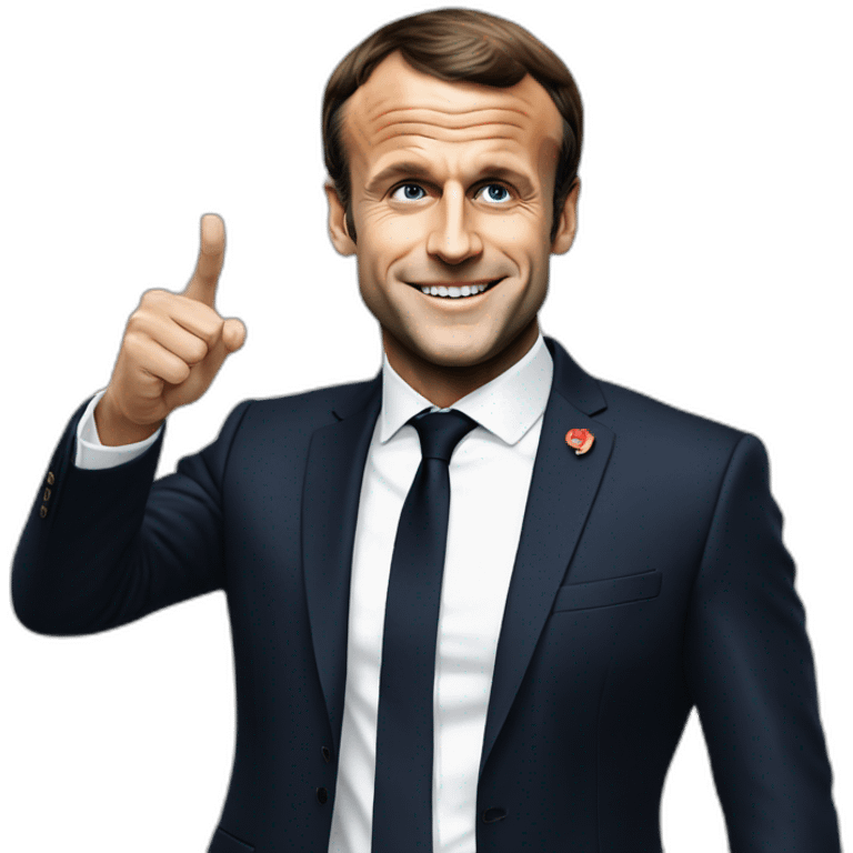 Emmanuel Macron who makes a V of victory emoji