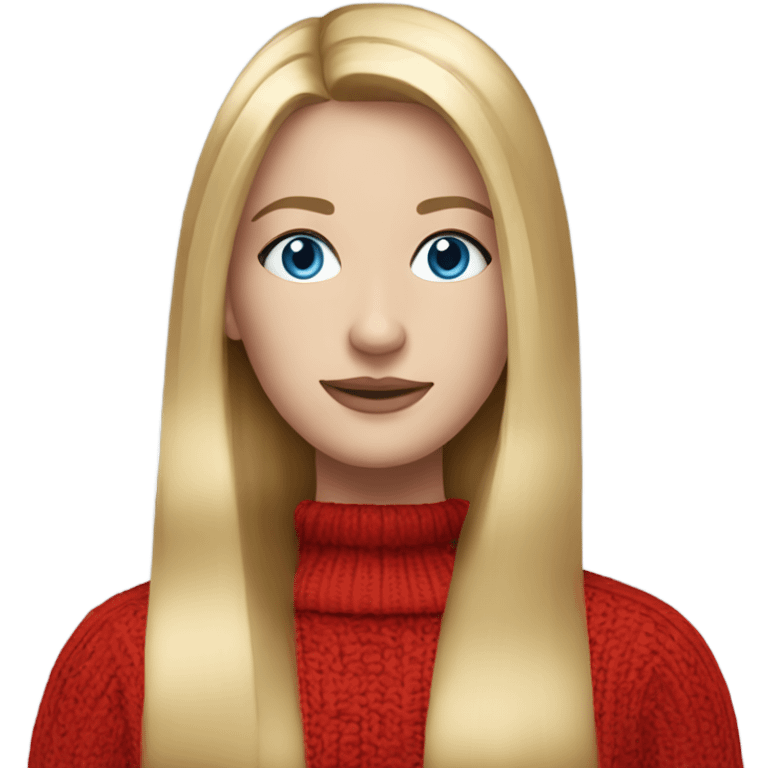 beautiful woman, long straight blonde hair, blue eyes, red knit sweater  emoji