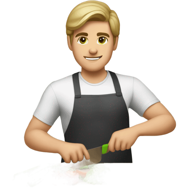 attractive young man whitebrunette young man using a chopping vegetables emoji