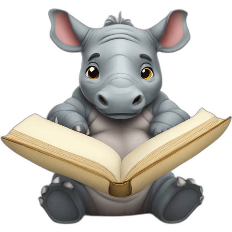 cute rhino reading book emoji