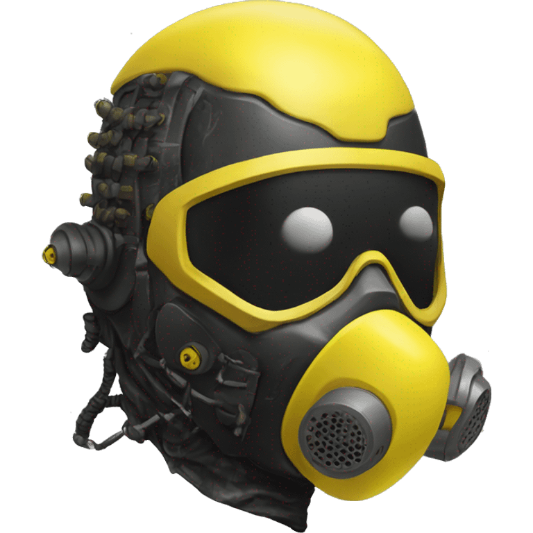 black metal cyborg head with yellow Mohawk and yellow respirator mask emoji