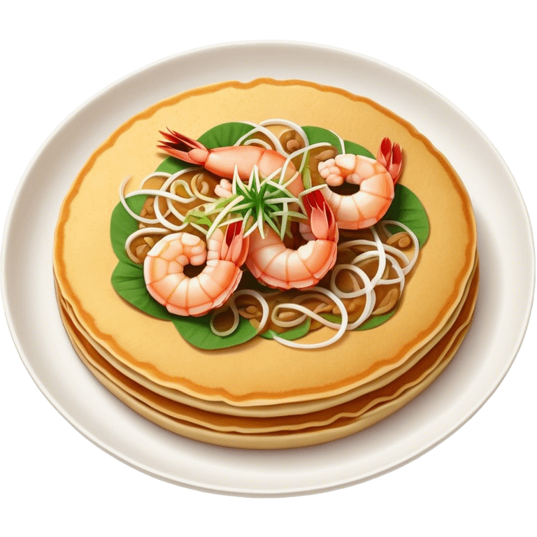 Cinematic Realistic B√°nh x√®o Dish Emoji, depicted as a crispy Vietnamese pancake filled with shrimp, pork, and bean sprouts rendered with dynamic textures and vibrant, appetizing lighting. emoji