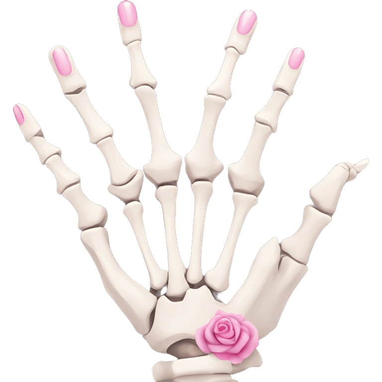 Pretty skeleton 5 fingers hand with pink nails manicure girly design but stylish minimalistic emoji