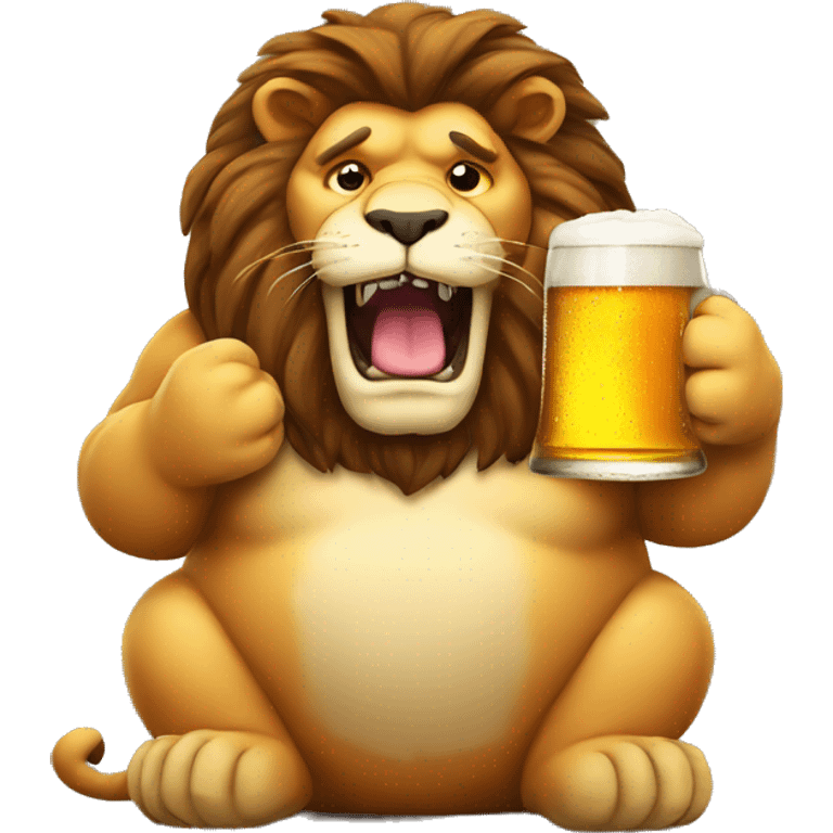 Fat lion with a glass of beer emoji