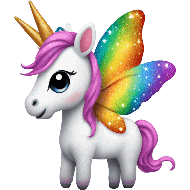 Whimsical rainbow unicorn butterfly with glitter emoji