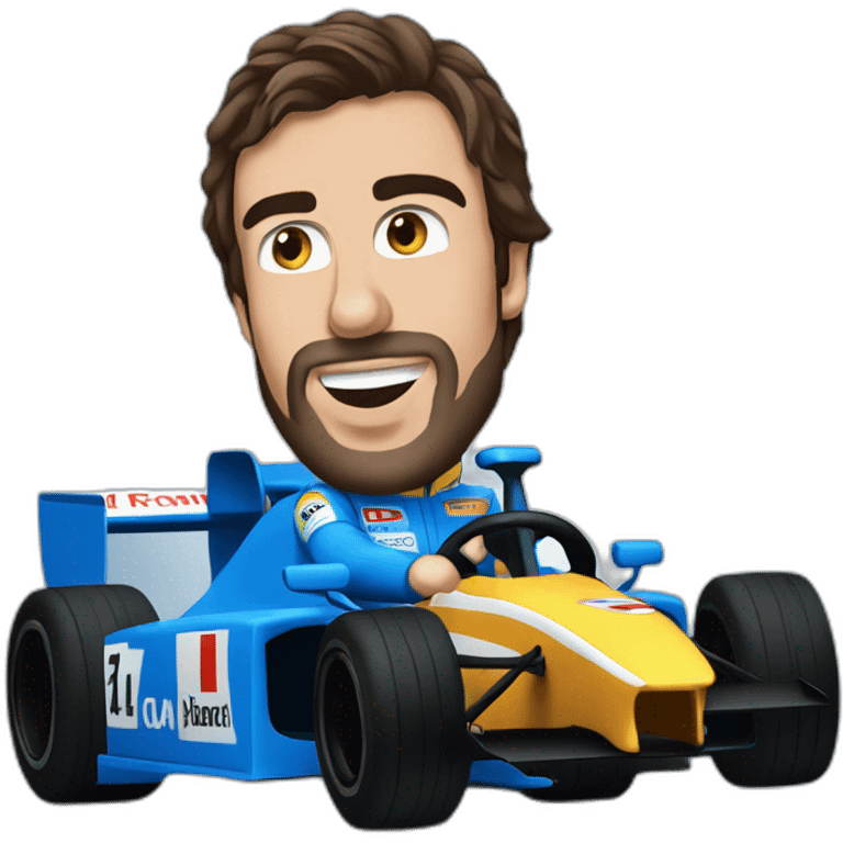 fernando alonso driving a blue f1 car emoji