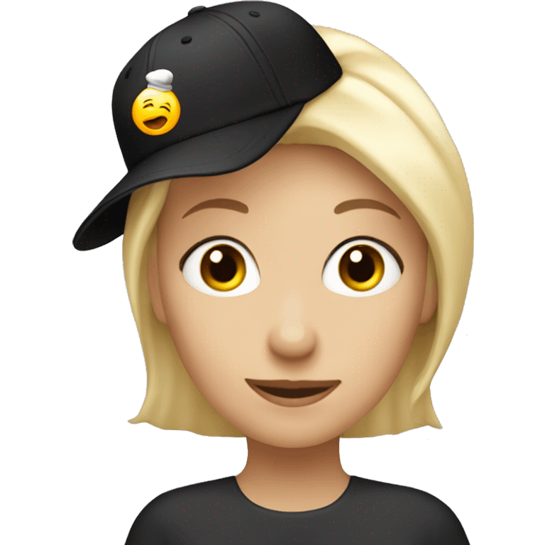 60 year old blonde. lady. hugging black cap. emoji