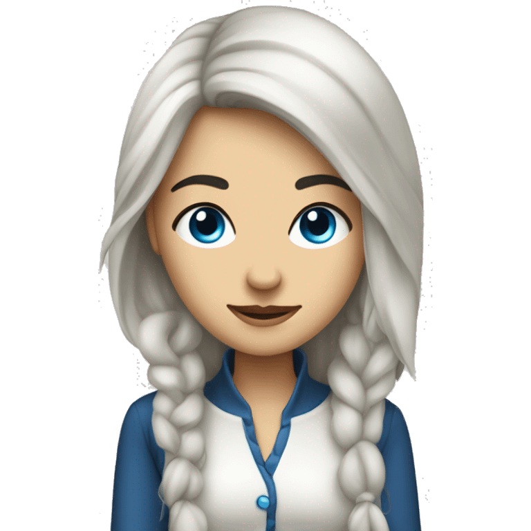 Junge Frau mit langen, schwarzen Haaren und blauen Augen emoji