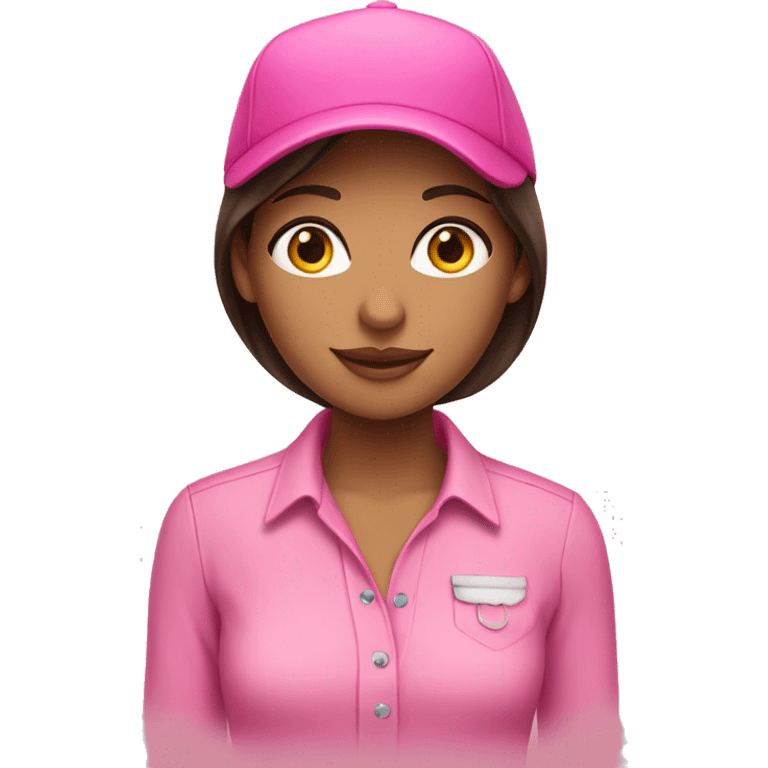 a brunette girl in a pink shirt with a pink hat  emoji