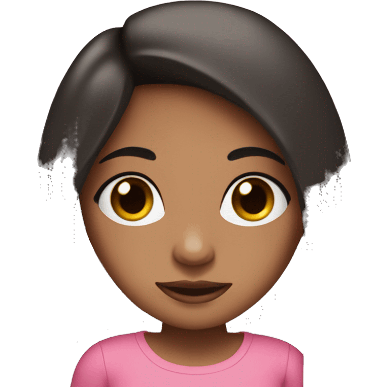 pretty brown girl with long black hair with black eyes wearing a pink top emoji